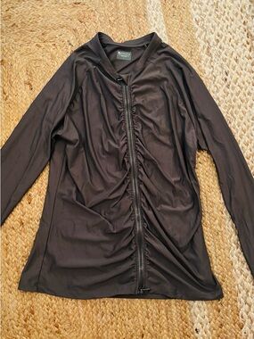 Athleta Gray Long Sleeve Swim Rashguard Coverup Zip Front